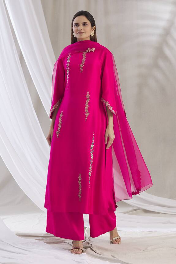 Osaa by Adarsh Pink Embroidered Silk Kurta Palazzo Set 0