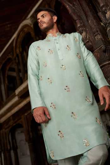 Grey Striped Shantoon Kurta Set main image 1