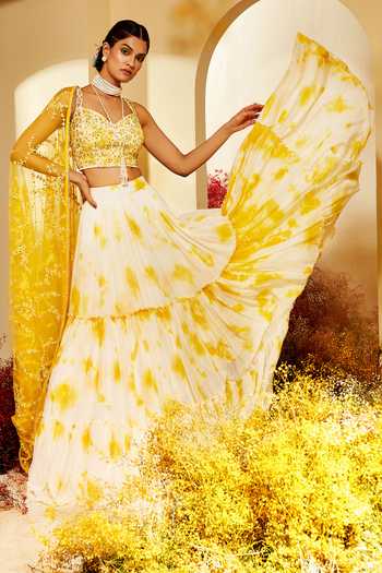Tiered Georgette Flared Lehenga Set
