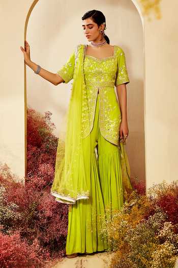 Pastel Green Angrakha Peplum Kurti & Gharara Set