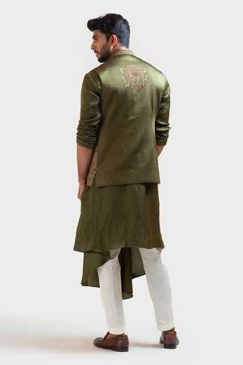 Men Green Embroidered Nehru Jacket
