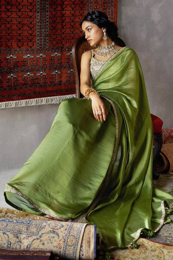 Buy Punit Balana Green Organza Silk Saree With Blouse Online Aza Fashions