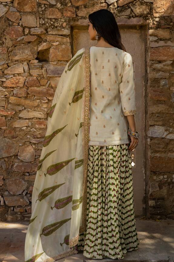 Shop_Punit Balana_Green Silk Chanderi Tunic Gharara Set_at_Aza_Fashions