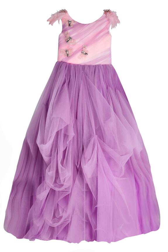 PinkCow Multi Color Draped Embellished Gown For Girls 0