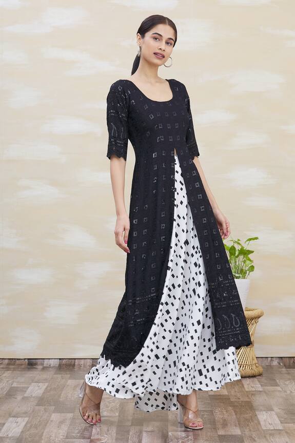Samyukta Singhania Black Rayon Embroidered Kurta And Skirt Set 1