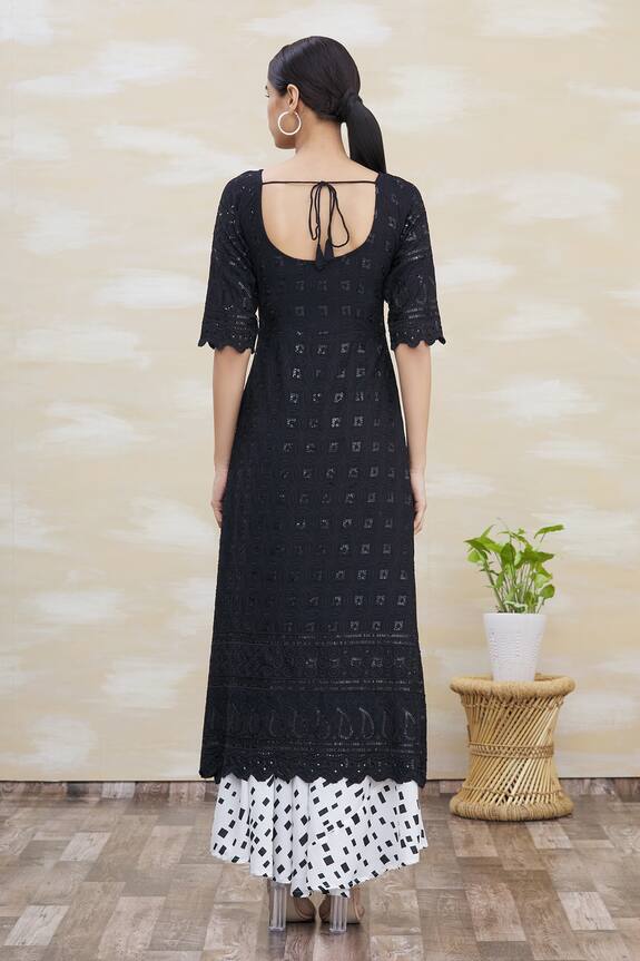 Samyukta Singhania Black Rayon Embroidered Kurta And Skirt Set 2