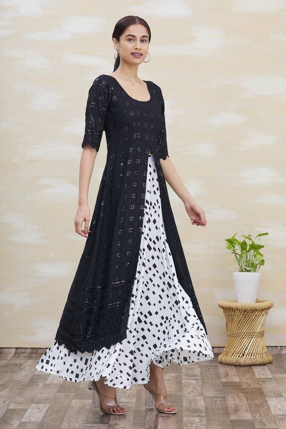 Samyukta Singhania Black Rayon Embroidered Kurta And Skirt Set 3
