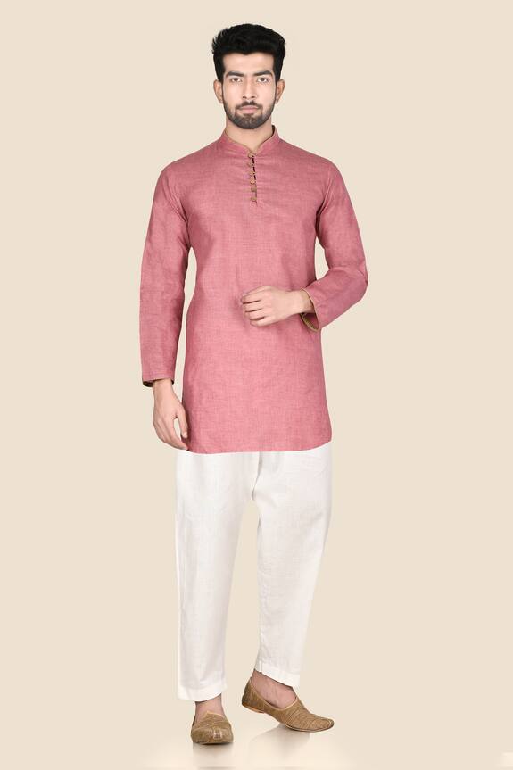 Aryavir Malhotra Pink Linen Kurta Set 0