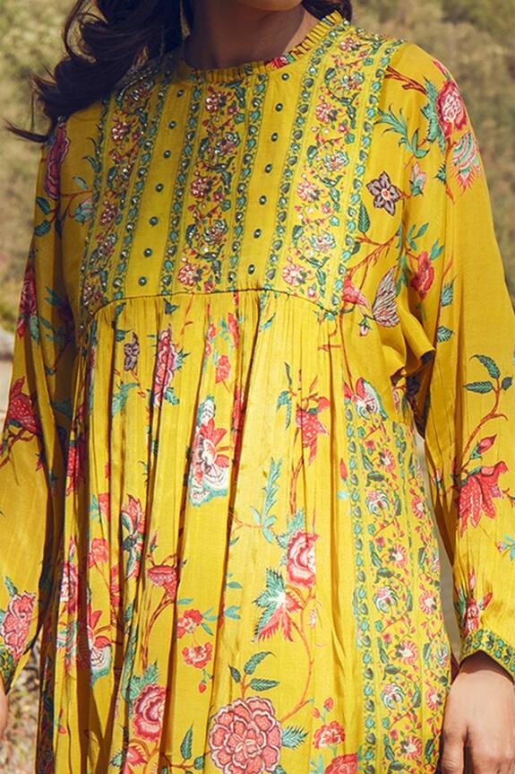 Paulmi and Harsh Yellow Crepe Printed Dress 5