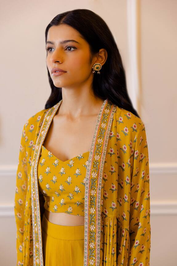 Paulmi and Harsh Yellow Georgette Printed Jacket And Pant Set 2
