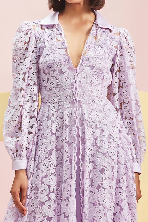 Buy Pankaj & Nidhi Purple Lace Applique Dress Online | Aza Fashions