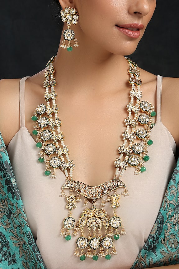Phiroza Floral Kundan Necklace Jewellery Set 3