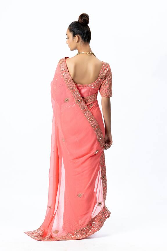 Nirmooha Pink Georgette Saree With Embroidered Blouse 2