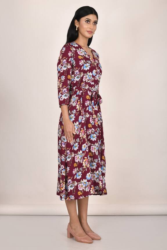 Aryavir Malhotra Maroon Floral Print Dress 3