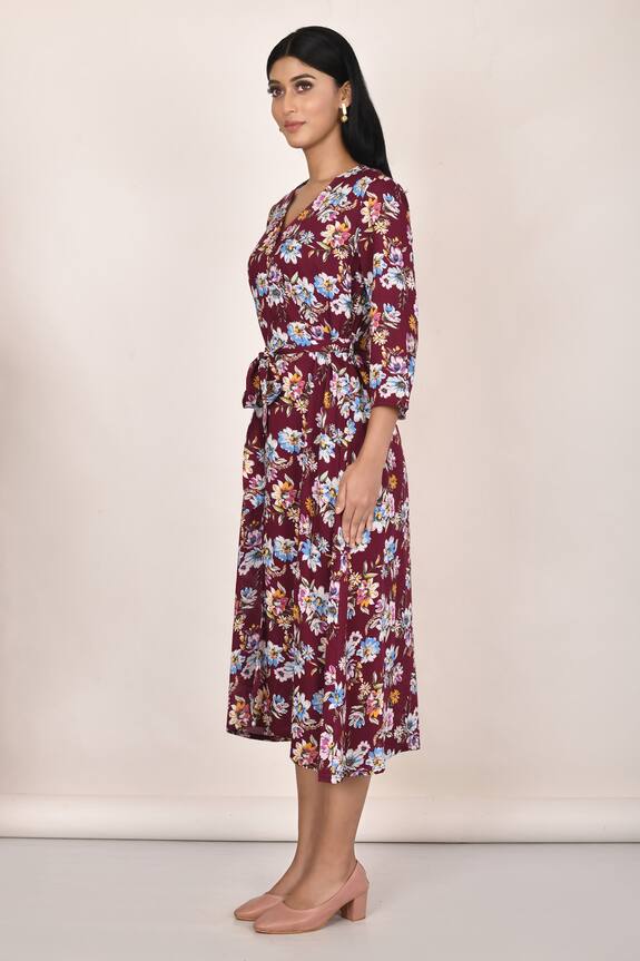 Aryavir Malhotra Maroon Floral Print Dress 4