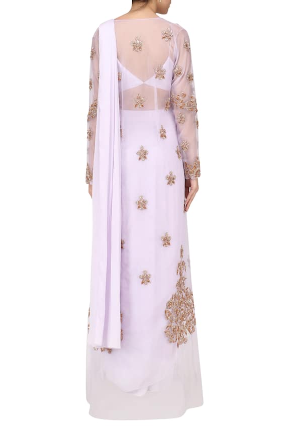 Pink Peacock Couture White Silk Pre-draped Saree With Blouse And Jacket 2