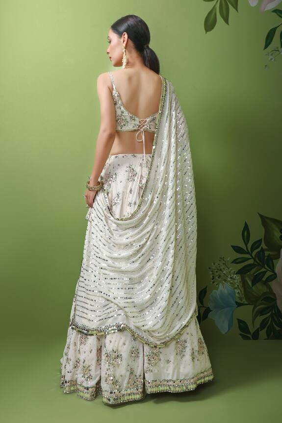 Buy Prevasu Ivory Georgette Floral Embroidered Lehenga Set Online Aza