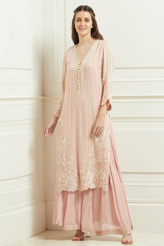 Ranna Gill Pink Viscose Georgette Embroidered Tunic 1