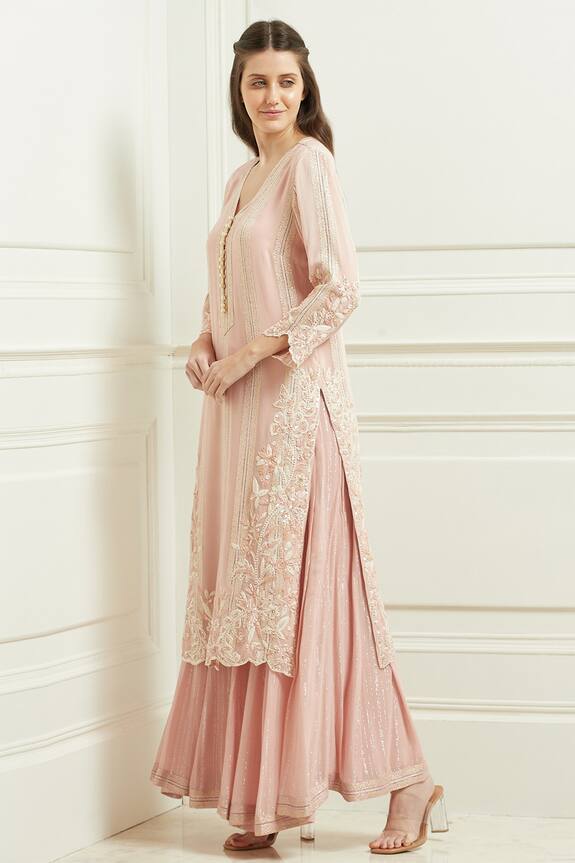 Ranna Gill Pink Viscose Georgette Embroidered Tunic 4