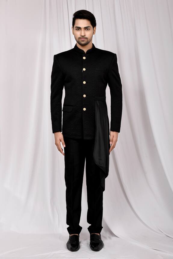 Arihant Rai Sinha Black Terry Rayon Textured Suit And Pant Set 4