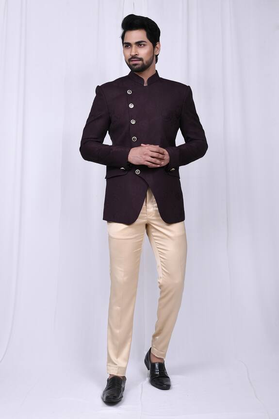 Aryavir Malhotra Wine Embossed Jacquard Prince Suit And Pant 1