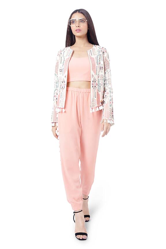 Payal Singhal Pink Georgette Nafisa Embroidered Jacket Pant Set 0