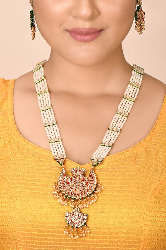 Nayaab by Aleezeh Beaded Kundan Pendant Necklace Jewellery Set 6