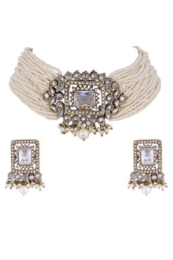 Anayah Jewellery Beaded Kundan Pendant Choker Jewellery Set 0