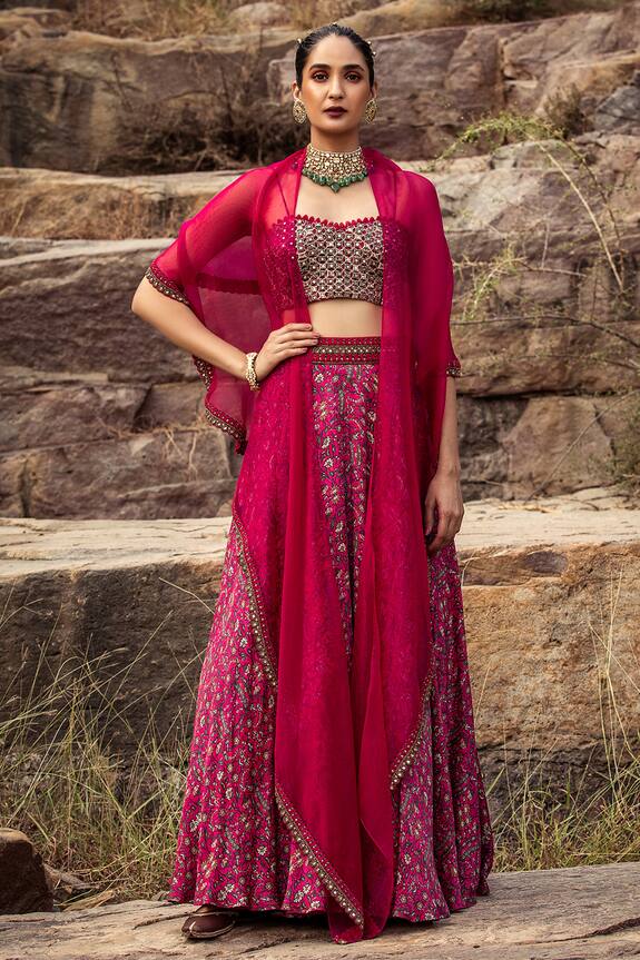 Ridhima Bhasin Pink Satin Printed Lehenga Set 0