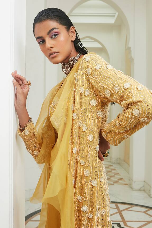 Ridhima Bhasin Yellow Georgette Embroidered Jacket Sharara Set 4