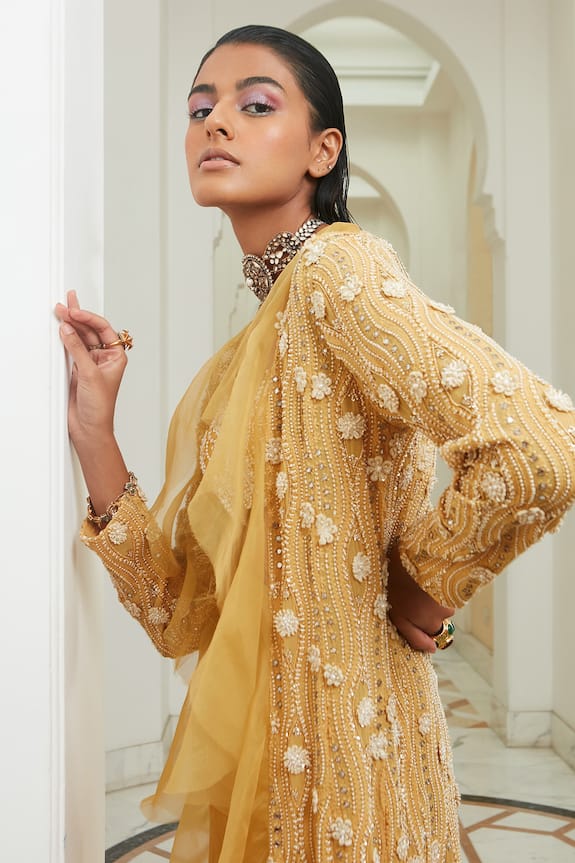 Ridhima Bhasin Yellow Georgette Embroidered Jacket Sharara Set 5