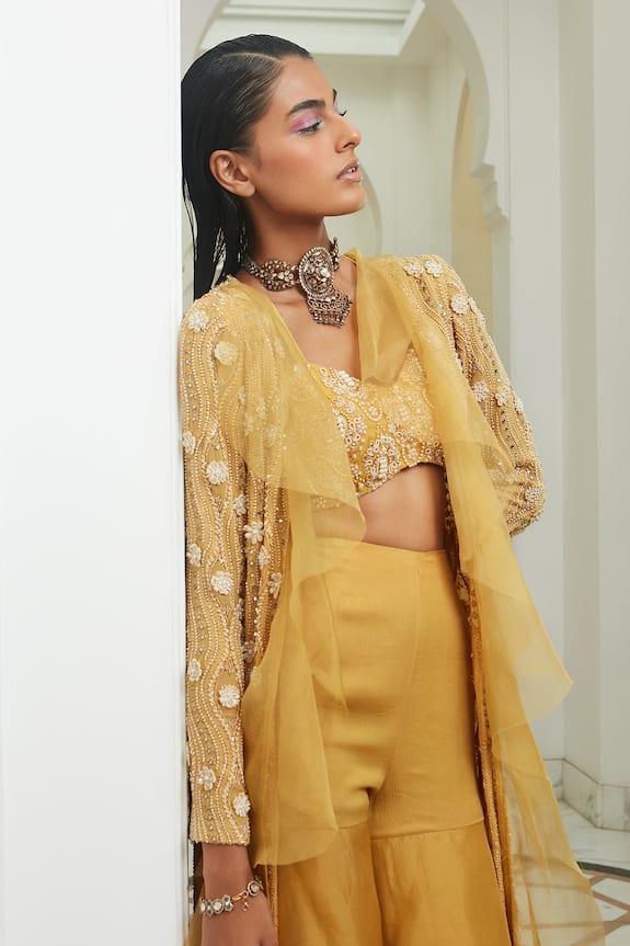 Ridhima Bhasin Yellow Georgette Embroidered Jacket Sharara Set 6