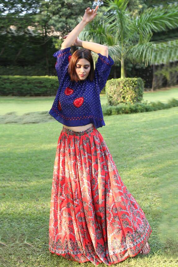 Rina Dhaka Red Printed Lehenga Skirt 1