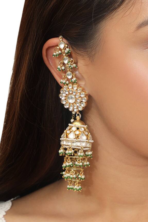 Riana Jewellery Ear Chain Floral Bead Jhumka Earrings 4