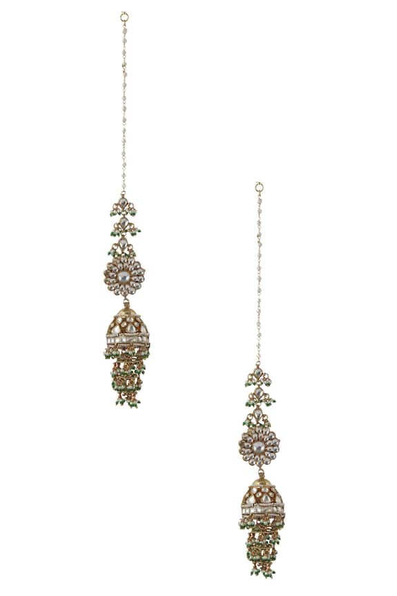 Riana Jewellery Ear Chain Floral Bead Jhumka Earrings 2