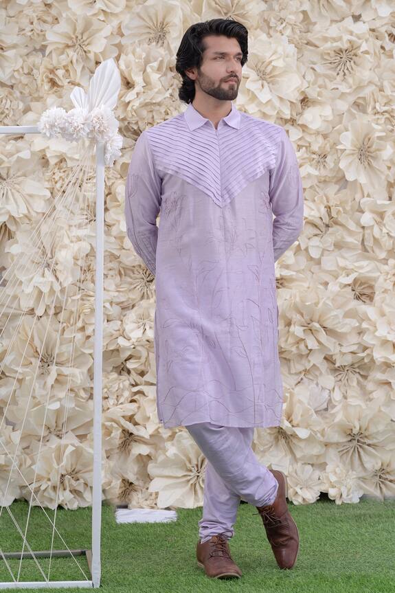 Runit Gupta Purple Chanderi Silk Embroidered Kurta Set 0
