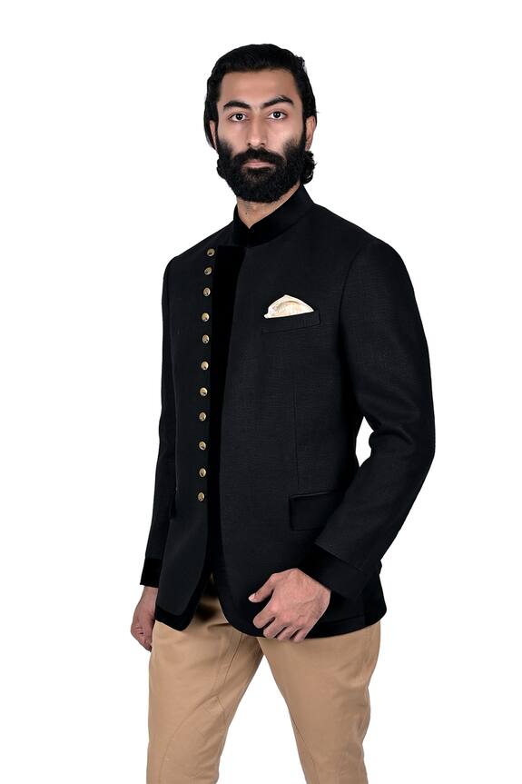 Rohit Kamra Jaipur Black Linen Bandhgala 0