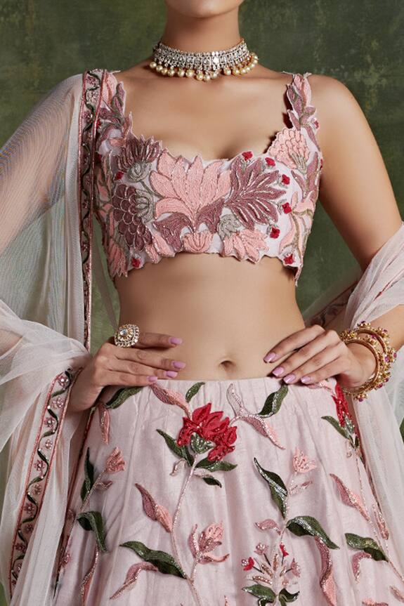 Ridhi Mehra Pink Net Embroidered Lehenga Set 3