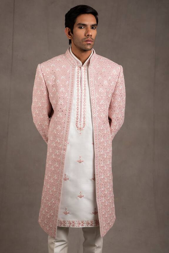RNG Safawala Pink Jacket - Blended Silk Embroidered Sherwani And Kurta Set 4