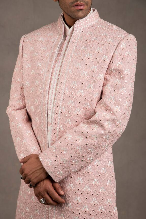 RNG Safawala Pink Jacket - Blended Silk Embroidered Sherwani And Kurta Set 5