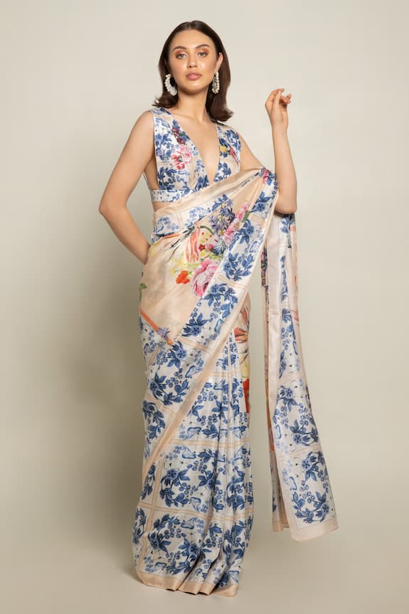 Buy Prints by Radhika Multi Color Crepe Printed Saree With Blouse Online Aza Fashions