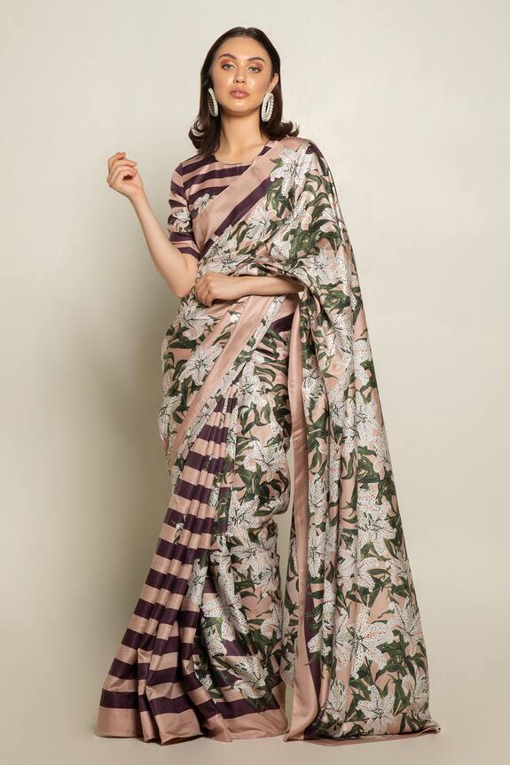Prints by Radhika Beige Crepe Printed Saree With Blouse 0