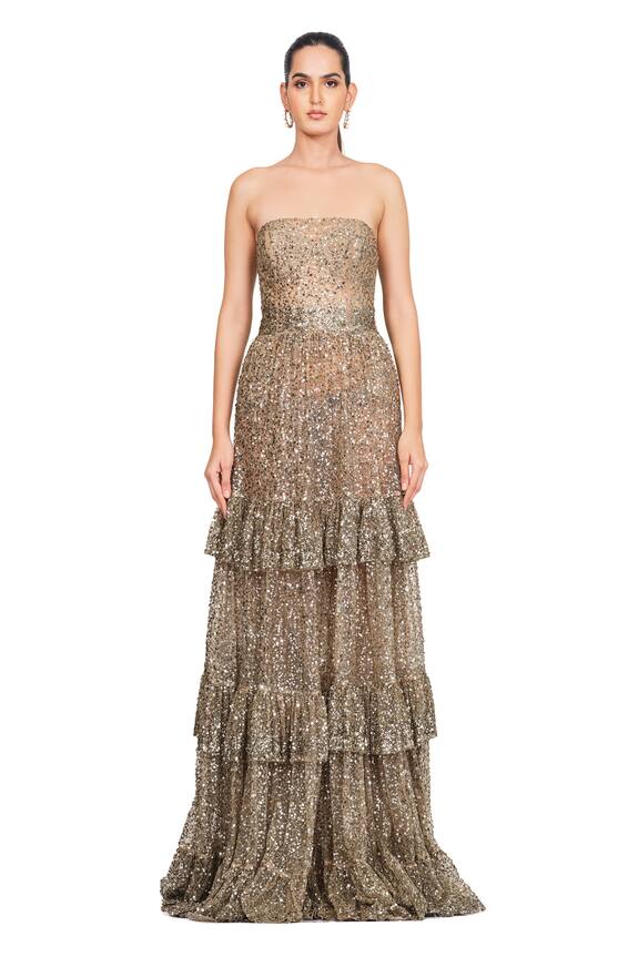 Rocky Star Silver Net Sequin Embroidered Frill Gown 4