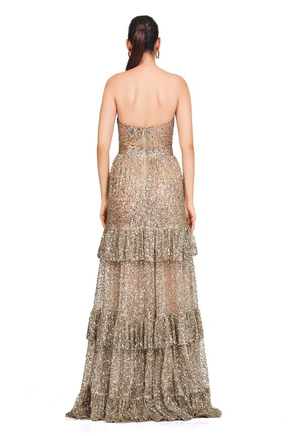 Rocky Star Silver Net Sequin Embroidered Frill Gown 2