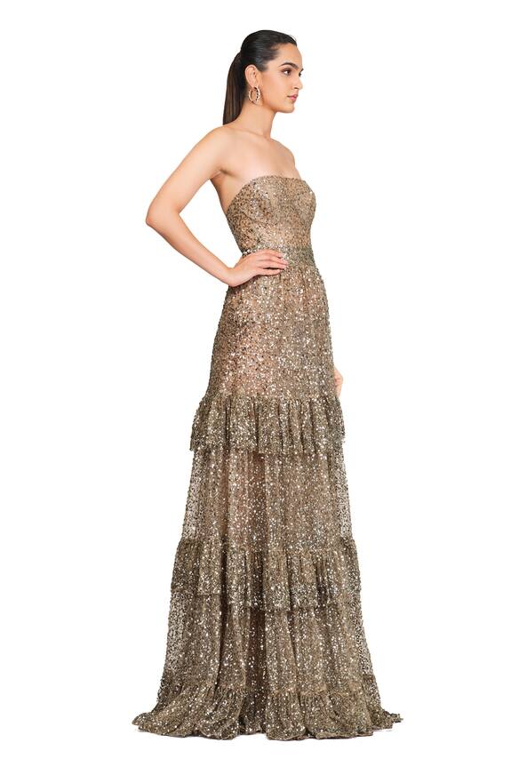Rocky Star Silver Net Sequin Embroidered Frill Gown 3