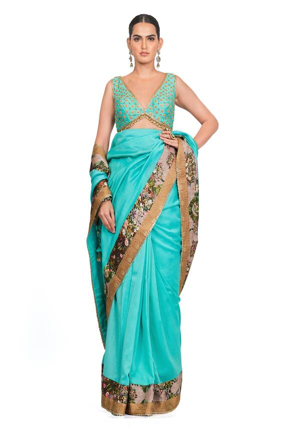 Rocky Star Blue Chanderi Saree With Blouse 0