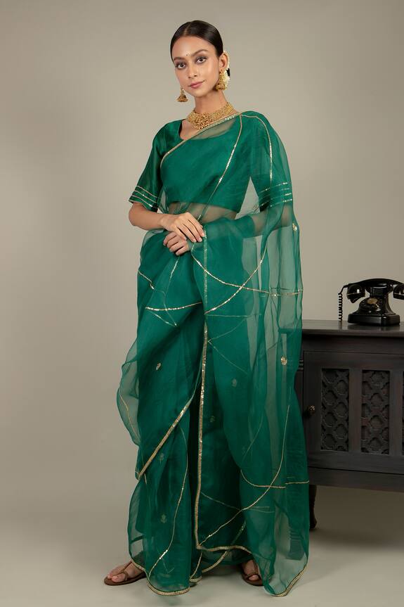 Ikshita Choudhary Green Organza Embroidered Saree With Chanderi Blouse 0
