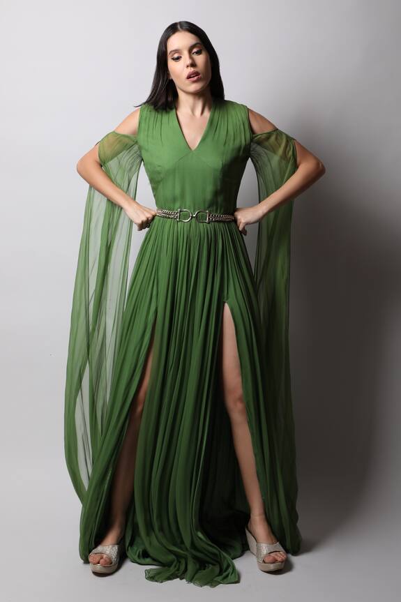 Swatee Singh Green Georgette Panelled Gown 0