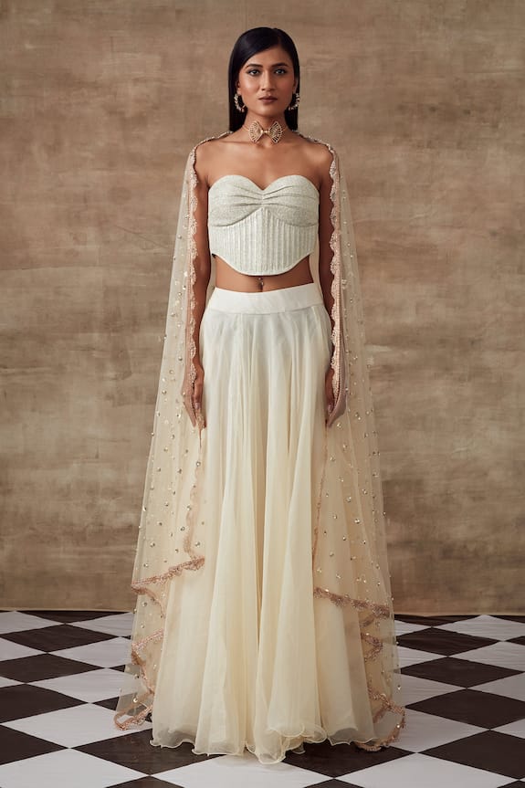 Buy Rishi & Vibhuti White Shimmer Fabric Frozen Lehenga Set Online ...