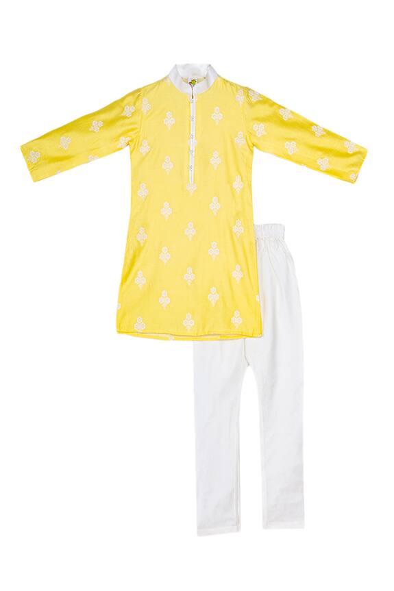 Little Stars Yellow Embroidered Kurta Set For Boys 0